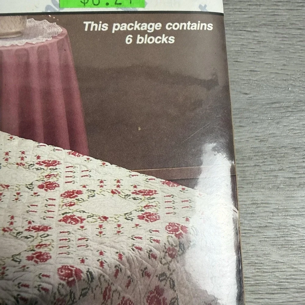 Vintage WonderArt Colonial Rose Quilt Blocks Cross Stitch 6 Precut White